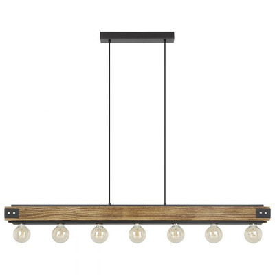 Layham Black and Rustic Wood Bar Pendant-Large