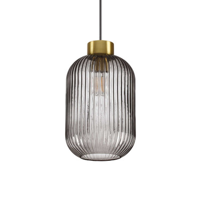 Mint Smoky Grey Striped Glass Capsule Pendant Light