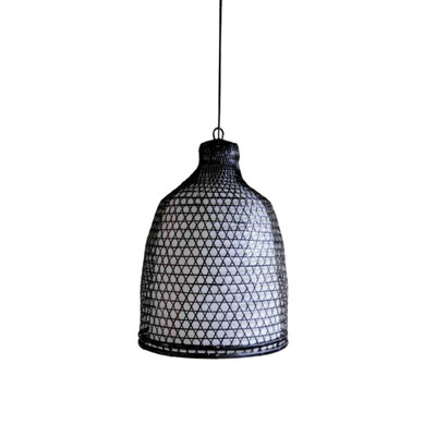 Rhodes Black Bell Rattan Pendant Light