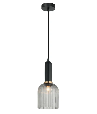 Valencia Bell Smokey Black Ribbed Glass Pendant