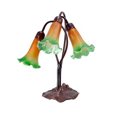 Triple Amber Green Lilies Table Lamp