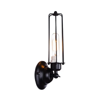 Apricot Black Industrial Caged Bulb Wall Light