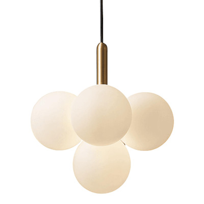 Grape 5 Light Brass Opal White Pendant Chandelier