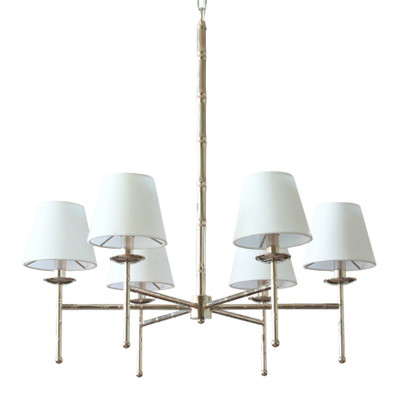 Royal 6 Light Nickel White Linen Traditional Chandelier