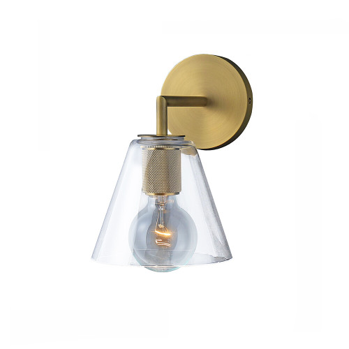 Misty Funnel Shade Clear Glass Brass Wall Light