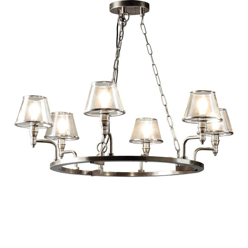 Sienna Silver 6 Arm Glass Chandelier