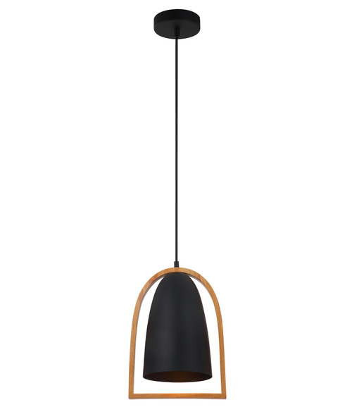 Sendai Wood Framed Black Ellipse Pendant