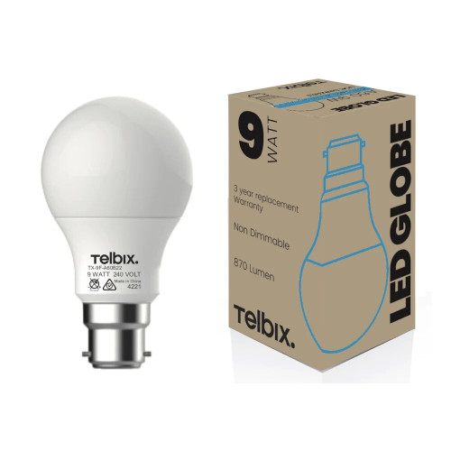 9W Traditional Non-Dimmable Daylight B22 A60 LED Bulb