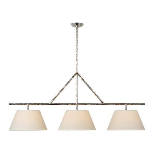 Collette Large 3 Light Polished Nickel with Linen Shades Linear Pendant Light