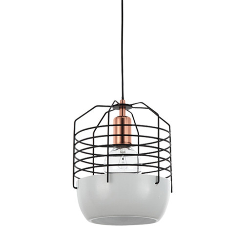 Small White Base Black Wire Cage Refined Industrial Pendant Lamp