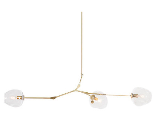 Hand-Blown Dimpled Glass Chandelier - 3 Light - Brass and Clear