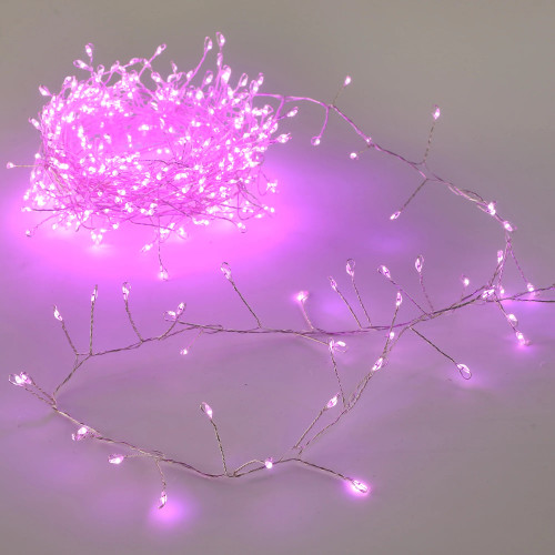 Pink Micro LED Silver Cluster String Light