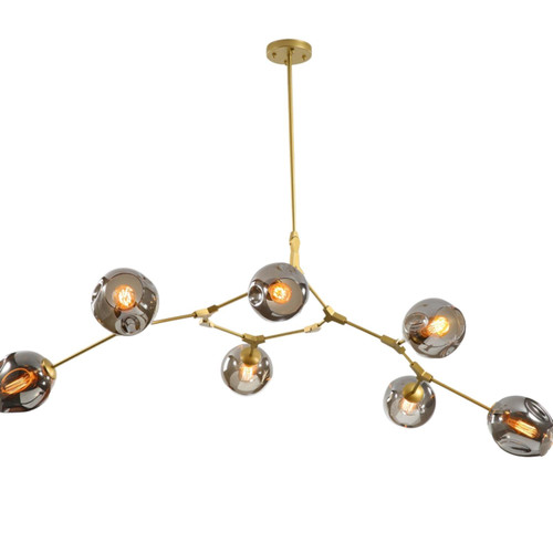 Hand-Blown Dimpled Glass Chandelier - 7 Light - Brass and Smoke