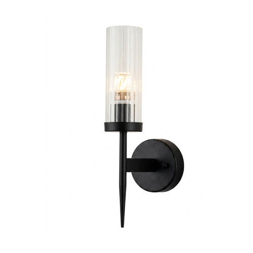 Cylindrical Single Glass Black Wall Sconce