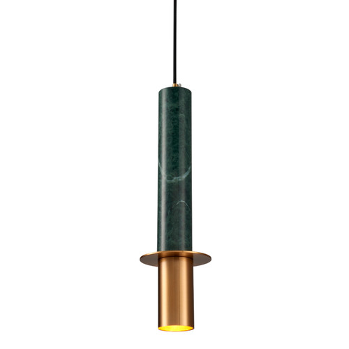 Long Tube Green Marble with Gold Lamp Holder Pendant Light