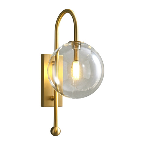 Lacros Brass Curved Arm Clear Glass Wall Light