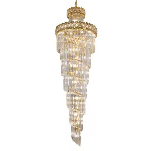 Shimmering Clear Crystals Cascading Gold Chandelier