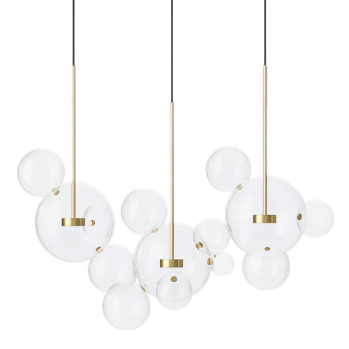 Bubbles 14 Ball Clear Glass LED Feature Cluster Pendant Light - Linear