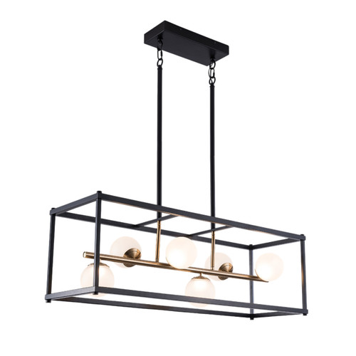 Fargo Six Light Black Frame Frosted Glass Rectangular Pendant
