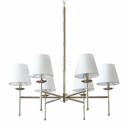 Royal 6 Light Nickel White Linen Traditional Chandelier