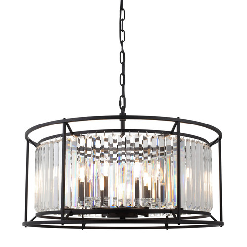Amelia 8 Light Clear Crystal Prism Black Drum Pendant