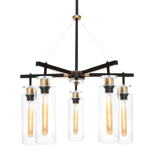 Bourne 5 Light Black Gold Clear Glass Pendant
