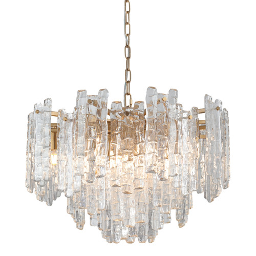 Riviera 10 Light Clear Ice Glass Gold Pendant Light