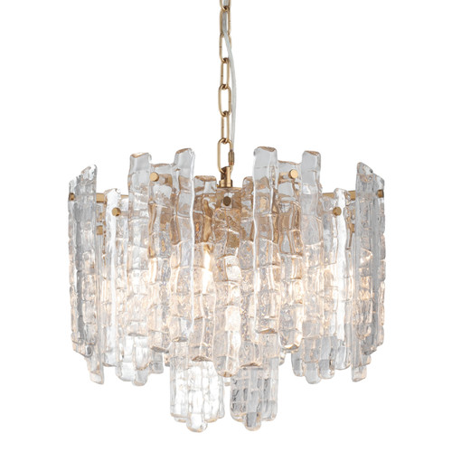 Riviera 5 Light Clear Ice Glass Gold Pendant Light