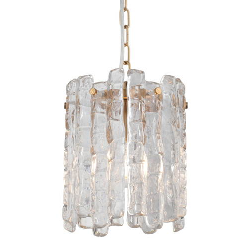 Riviera Clear Ice Glass Gold Pendant Light