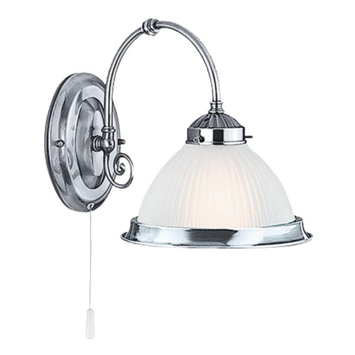 Logan Satin Chrome Traditional Wall Light with Pull Cord Switch