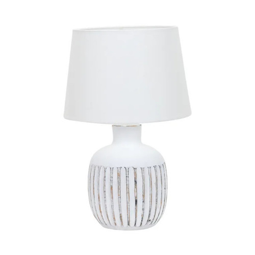 Ash White Gold Metallic Ribbed Ceramic Table Lamp
