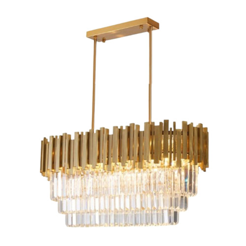 Carrie Tiered Crystal Gold Tudor Oval Pendant Chandelier