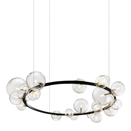 Haley 14 Light Black Ring Smoke Glass Pendant