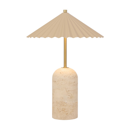Anelie Beige Travertine Coastal LED Table Lamp