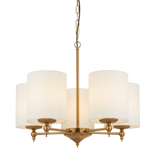 Sheryll 5 Light Antique Gold Pendant with Ivory Shades