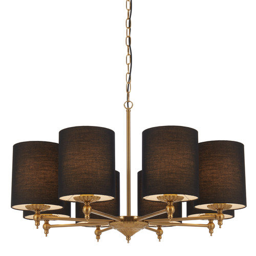 Sheryll 8 Light Antique Gold Pendant with Black Shades