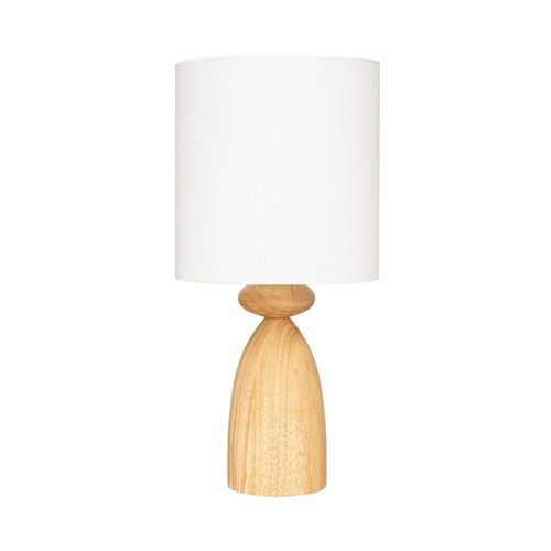 Fynn Natural Wood Table Lamp with White Linen Shade