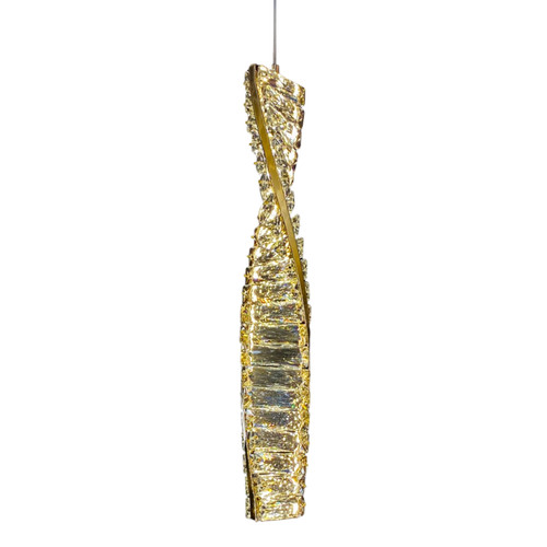 Athena Linear Organic Curved Gold Vertical Crystal Pendant