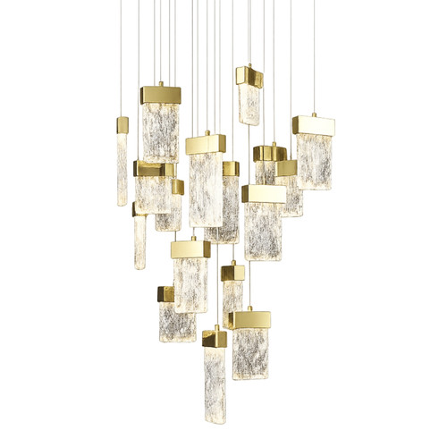 Roan 17 Light Textured Rectangular Glass Gold Pendant