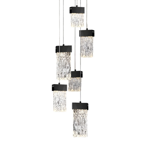 Roan 6 Light Textured Rectangular Glass Black Pendant