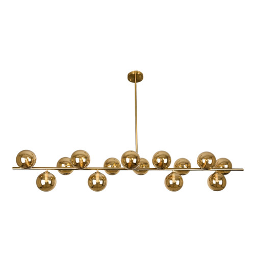 Azare 14 Light Amber Glass Brushed Brass Bar Pendant