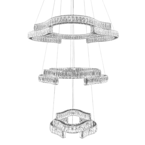 Loja Three Tiered 3CCT LED Crystal Chandelier with Remote - Chrome