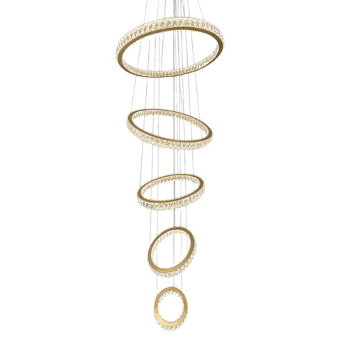 Platte Five Tiered 3CCT LED Ring Crystal Chandelier - Gold