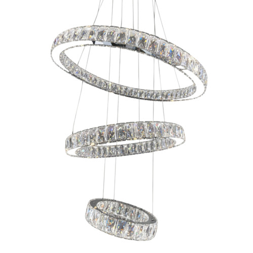 Platte Three Tiered 3CCT LED Ring Crystal Chandelier - Chrome