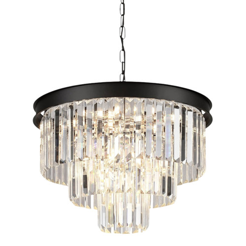 Tajimi 6 Light Three Tiered Crystal Round Chandelier - Black