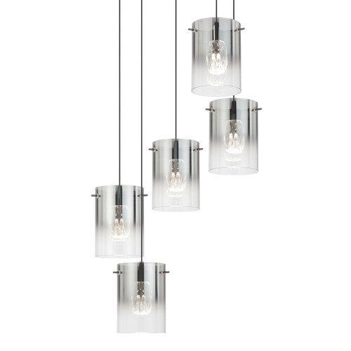 Franceville 5 Light Black LED Cluster Pendant - Smoke Glass