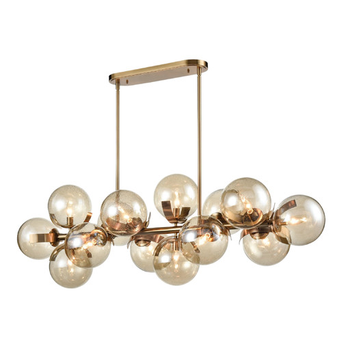 Emi Amber Glass Sputnik Linear Pendant - Brass