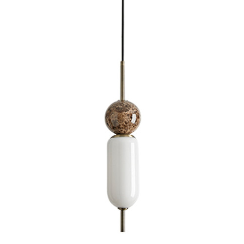 Anet Brown Marble Geometric Pendant - Bronze
