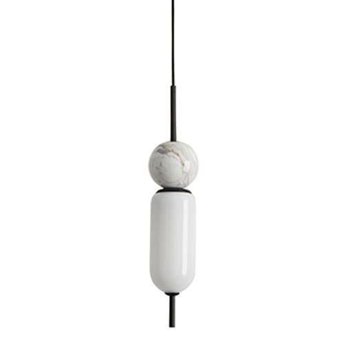 Anet White Marble Geometric Pendant - Matt Black