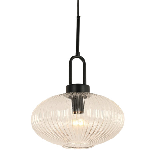 Cape Matt Black Ribbed Glass Pendant Light